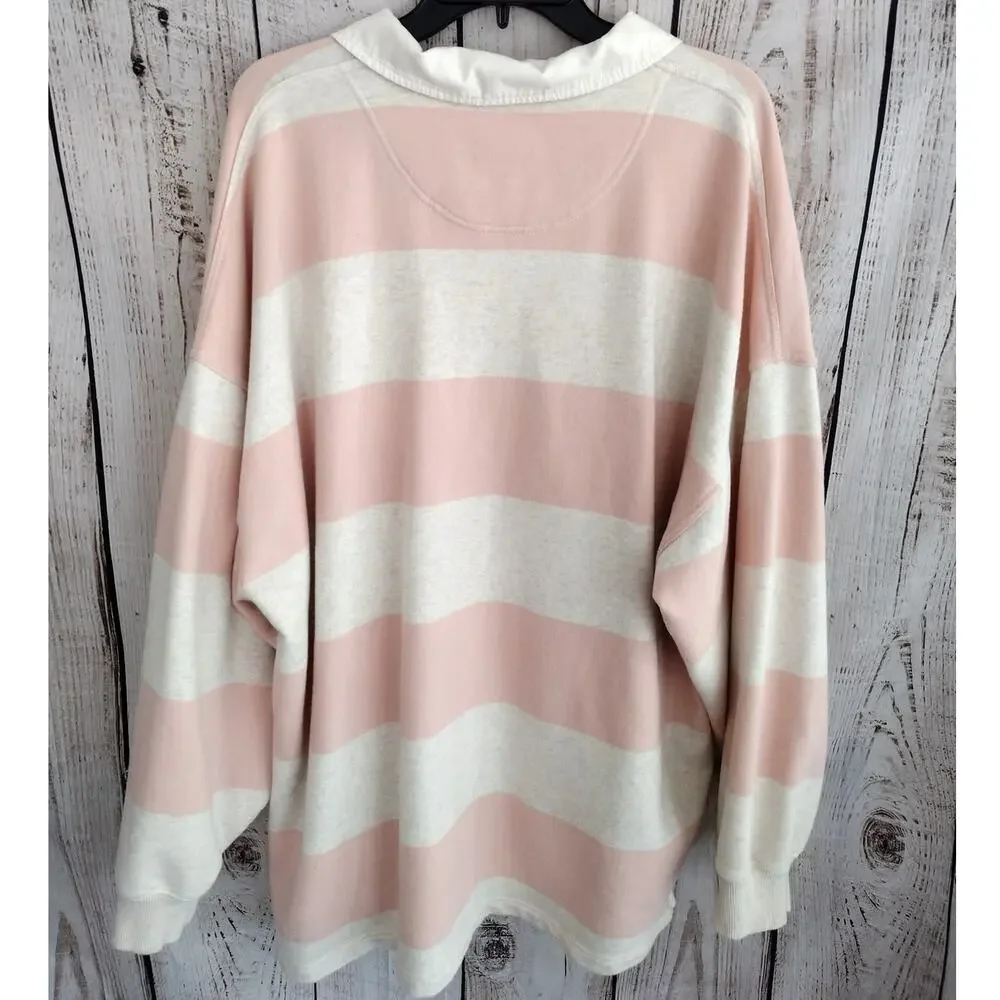 Aerie Oversized Pink Striped Preppy Rugby Long-Sleeve Terrycloth Top XXL Plus